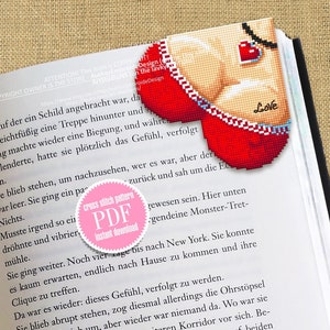 Heart Corner bookmark cross stitch pattern PDF download, Boobs cross stitch chart, Valentine bookmark digital PDF, Funny bookmark tits B248 image 1