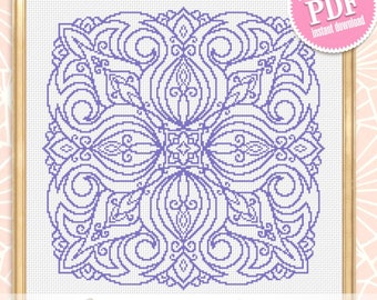 Simple Mandala cross stitch pattern PDF download Square ornament cross stitch chart, Flower mandala pattern digital PDF, Mandala art #M245