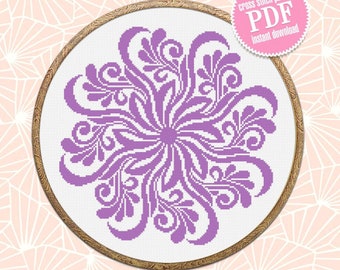 Flower mandala cross stitch pattern PDF download, Mandala ornament cross stitch chart, Floral mandala pattern digital PDF, Home decor #M239