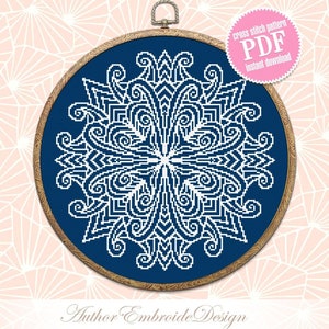 Mandala cross stitch pattern PDF download Mandala ornament cross stitch chart, Monochrome mandala pattern digital PDF, DIY Home decor #M234