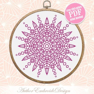 Flower mandala cross stitch pattern PDF download Mandala ornament cross stitch chart Monochrome mandala pattern digital PDF Home decor #M235