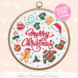 Merry Christmas sampler cross stitch pattern PDF download Simple Christmas pattern digital PDF, Christmas cross stitch chart, Noel #N107