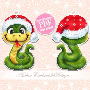 Korsstygnsmönster för julorm i PDF-format för nedladdning Dubbelsidig julgransdekoration för plastduk, Digitalt ormmönster i PDF-format #N157