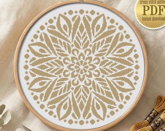Geometric Flower Mandala Cross Stitch Pattern, Boho Monochrome Chart (PDF Instant Download)