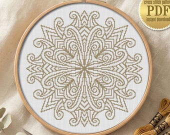 Modern Mandala Cross Stitch Pattern PDF Download, Counted Cross Stitch Chart, Geometric Mandala Digital Needlepoint, Rustic Home Decor #M234