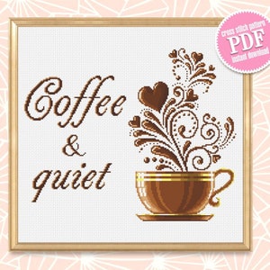 Coffee cup cross stitch pattern download PDF, Coffee quote cross stitch chart, Kitchen embroidery PDF, Office cross stitch, Home decor #Q55