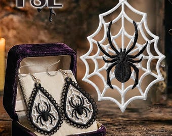 FSL Spider Web Earrings and Ornament Machine Embroidery Design, Free Standing Lace Gothic Jewelry, Halloween Tree Decor (Digital Download)