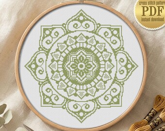 Boho Flower Mandala Cross Stitch Pattern PDF Download, Counted Cross Stitch Chart, Geometric Mandala Digital Needlepoint for Beginners #M88