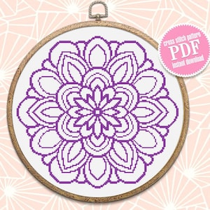 Mandala cross stitch pattern download PDF Flower mandala pattern digital PDF, Monochrome cross stitch sampler, Quick cross stitch chart #M47