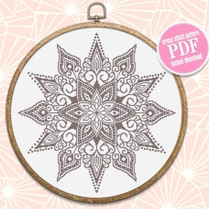 Monochrome mandala cross stitch pattern download PDF Flower mandala pattern digital PDF Floral ornament cross stitch chart Home decor #M181