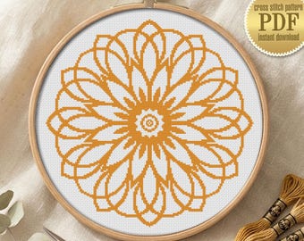 Boho Flower Mandala Cross Stitch Pattern PDF Download, Counted Cross Stitch Chart, Geometric Mandala Digital Needlepoint for Beginners #M67