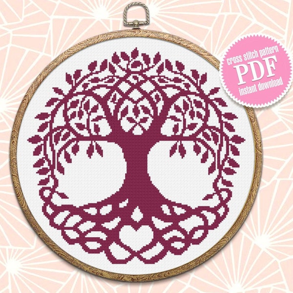 Celtic Tree of life cross stitch pattern download PDF Modern mandala cross stitch chart, Tree embroidery PDF Monochrome beginner stitch #M29