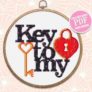 Patrón de punto de cruz de cita de amor descargar PDF, Cartas de amor Clave de mi corazón gráfico de punto de cruz, Regalo del día de San Valentín, Punto principiante #V7