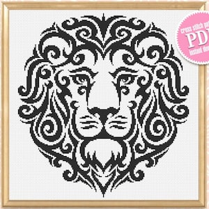 Mandala Löwe Kreuzstich Stickmuster PDF download Mandala Tier Kreuzstichvorlage, Mandala Stickmuster PDF, Löwenkopf Stickvorlage #M166