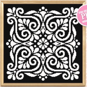Patrón de punto de cruz de mandala cuadrado para descargar en PDF Gráfico de punto de cruz con adorno vintage moderno Patrón de mandala digital en PDF, Decoración del hogar #M171