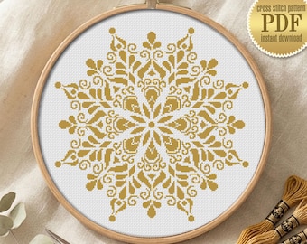 Boho Flower Mandala Cross Stitch Pattern PDF Instant Download, Geometric Needlepoint Chart #M107
