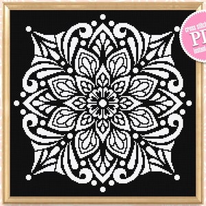 Patrón de punto de cruz de mandala de flores en formato PDF para descargar Gráfico de punto de cruz con adorno cuadrado, Patrón de mandala en formato PDF digital, Bordado de mandala #M176