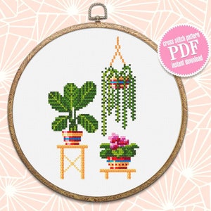 Home plants cross stitch pattern download PDF Floral cross stitch chart, Easy small cross stitch sampler, Plant lovers, DIY Home decor #P12