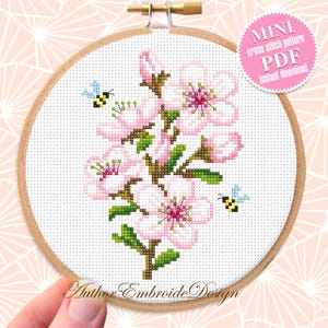 Patrón de punto de cruz de flor de cerezo pequeña (PDF) Descarga gratuita Gráfico de punto de cruz de flor de Sakura, mini patrón de primavera (PDF digital) para principiantes #P55