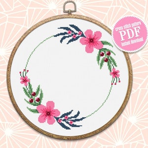 Flower wreath cross stitch pattern PDF Floral frame cross stitch chart, Easy cross stitch border, Your text here, Flowers hoop art #Y1