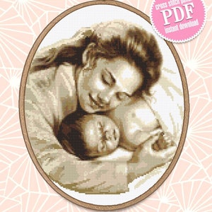 Mother and Baby cross stitch pattern PDF Mother's love cross stitch chart, Modern cross stitch Instant download PDF, Baby room decor #O7