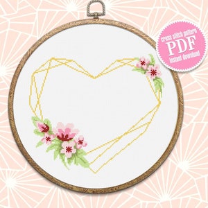Floral heart frame cross stitch pattern download PDF Your text here, Wedding cross stitch, Valentine stitch, Flower wreath cross stitch #Y5