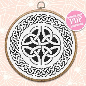 Celtic knot cross stitch pattern download PDF Mandala pattern digital PDF, Monochrome cross stitch chart, Celtic embroidery, Home decor #M70