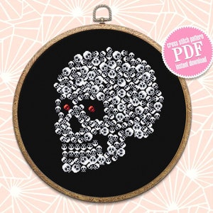 Halloween skulls cross stitch pattern download PDF Gothic ornament cross stitch chart, Horror Halloween pattern, Skull embroidery PDF #H51