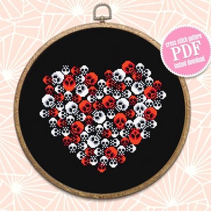 Gothic heart cross stitch pattern download PDF Gothic halloween cross stitch chart, Skull embroidery PDF, Spooky valentine, Horror gift #H31