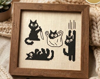 Sarcastic Cat Cross Stitch Pattern PDF, Black Cat with Knife Funny Cat Cross Stitch Chart, Easy Mini Animals Pattern, Instant Download #K95