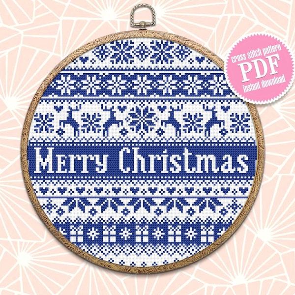 Nordic Christmas cross stitch pattern download PDF, Quaker sampler, Monochrome embroidery, Scandinavian Christmas ornament cross stitch #N73