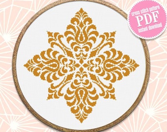 Flower mandala cross stitch pattern PDF download Simple mandala digital PDF, Monochrome ornament cross stitch chart Mandala embroidery #M215
