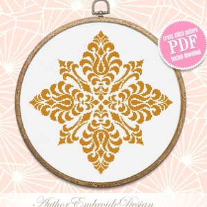 Flower mandala cross stitch pattern PDF download Simple mandala digital PDF, Monochrome ornament cross stitch chart Mandala embroidery #M215