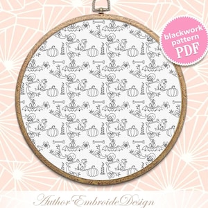 Halloween blackwork patterns Spooky seamless pattern, Backstitch repeating pattern Halloween embroidery download PDF Ghost, Spider, Bat #W22