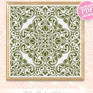 Floral mandala cross stitch pattern PDF download, Square ornament cross stitch chart, Simple mandala pattern digital PDF, Home decor #M205