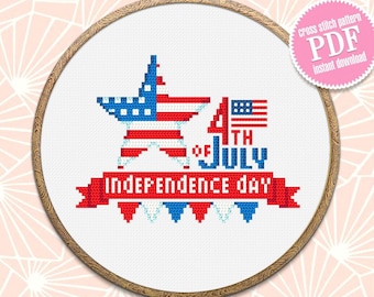 Independence Day july 4 cross stitch pattern PDF download Patriotic cross stitch chart, American flag cross stitch, Stars and stripes #T13