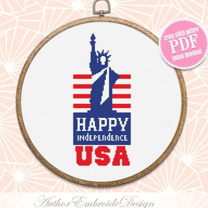 Statue of Liberty cross stitch pattern PDF download Patriotic cross stitch chart, Independence Day july 4 cross stitch, USA embroidery #T15