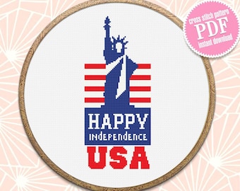 Statue of Liberty cross stitch pattern PDF download Patriotic cross stitch chart, Independence Day july 4 cross stitch, USA embroidery #T15