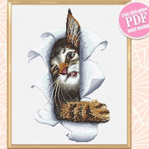 Funny cat cross stitch pattern download PDF Animal cross stitch chart, Cute kitten embroidery PDF, Easy cross stitch Gift for cat lover #K10