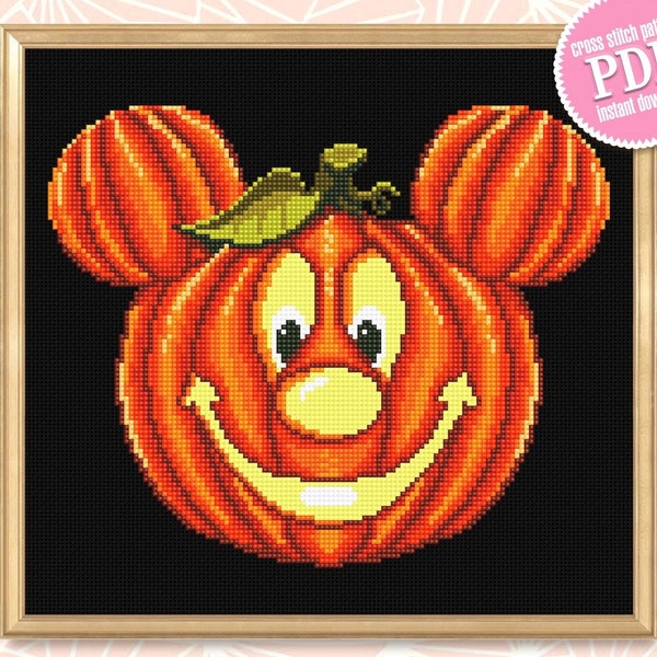 Halloween pumpkin cross stitch pattern download PDF Cute mouse cross stitch Awesome beginner stitch Halloween embroidery Mouse head #H22