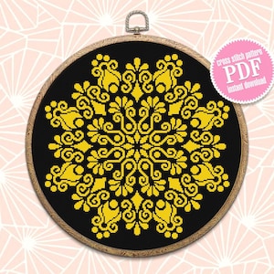 Mandala cross stitch pattern download PDF Simple mandala pattern digital PDF Monochrome cross stitch chart Quick cross stitch sampler #M101