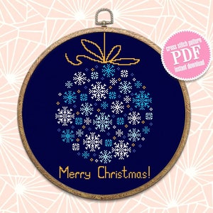 Merry Christmas cross stitch pattern download PDF Snowflake ornament cross stitch chart Christmas pattern digital Holiday embroidery #N45