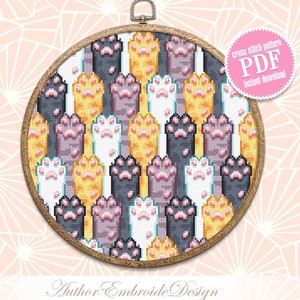 Funny cat paws cross stitch pattern PDF download Cute cat cross stitch chart, Cat lover gift, Cat art cross stitch, Hand embroidery PDF #K17