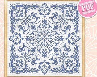 Vintage mandala cross stitch pattern PDF download Square ornament cross stitch chart, Victorian gothic mandala, Vintage pattern PDF #M206