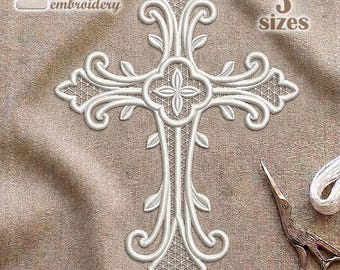 Christian Cross Machine Embroidery Design, Heirloom Religious Ornament Pattern (Digital Download)