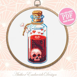 Witch bottle cross stitch pattern download PDF Gothic cross stitch chart, Magic potion bottle, Skull embroidery PDF, Gothic halloween #H55