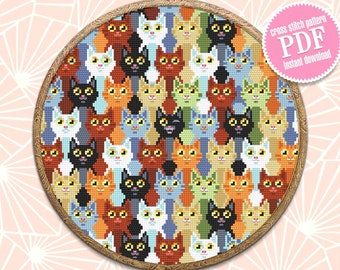 Funny cats cross stitch pattern PDF download Cat sampler cross stitch chart, Cat embroidery PDF, Cute kitten design, Cat lover gift #K15