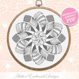 Geometric mandala blackwork pattern PDF Blackwork mandala embroidery download PDF, Mandala cross stitch, Backstitch chart, Home decor #W11