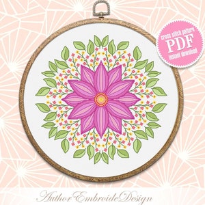 Modèle de point de croix mandala floral à télécharger au format PDF