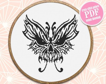 Schema punto croce teschio farfalla Scarica PDF Schema punto croce teschio gotico Ricamo PDF farfalla nera spettrale Decorazione di Halloween #H57